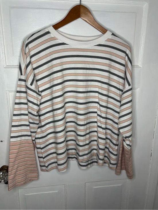 Madewell Tops - Madewell Easy Crewneck Striped Top in White, Blush & Black